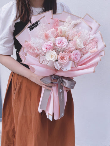 (情人節預訂）我的甜心 9枝三色保鮮玫瑰花 永生花 束  Forever Love Preserved Pink Rose  Flower Bouquet