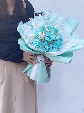 （情人節預訂）Tiffany Blue 天長地久9 枝，保鮮玫瑰花永生花束  生日求婚花束Tiffany Blue Forever Love Preserved Roses Bouquet