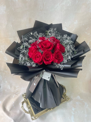 (即日希慎/旺角TOP )天長地久9枝紅色保鮮玫瑰花束 Forever Love Preserved Rose Flower Bouquet