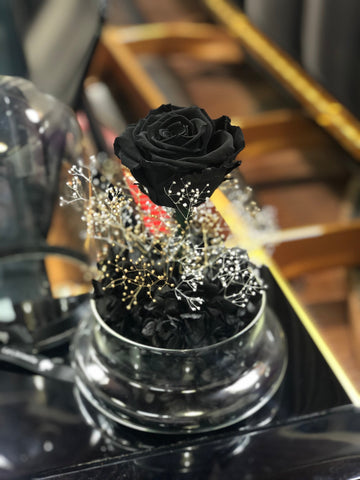 （情人節預訂) 閃耀黑玫瑰花保鮮花禮  永生花 Mid Night Black Rose Preserved Flowers