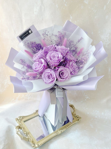 （情人節預訂）天長地久9 枝粉紫色保鮮玫瑰花束 永生花Forever Love 9  Purple Preserved Roses Bouquet