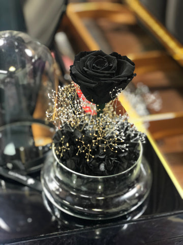 （情人節預訂) 閃耀黑玫瑰花保鮮花禮  永生花 Mid Night Black Rose Preserved Flowers