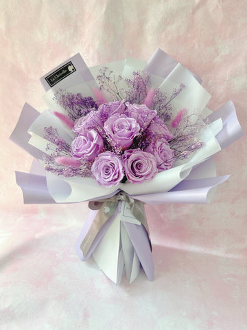 （情人節預訂）天長地久9 枝粉紫色保鮮玫瑰花束 永生花Forever Love 9  Purple Preserved Roses Bouquet