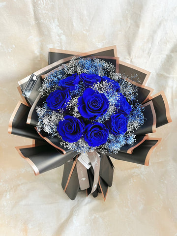 天長地久9 枝貴族藍保鮮玫瑰花永生花束 Forever Love 9 Navy Blue Preserved Roses Bouquet