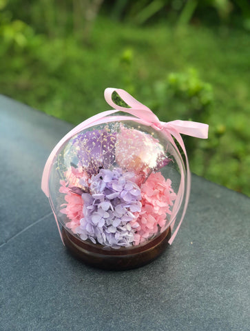 (情人節預訂）相愛-粉紅粉紫玫瑰花水晶球保鮮花 永生花Pink Purple Rose Preserved Flowers Crystal Ball Gift