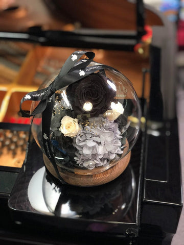 （情人節預訂）神秘水晶球 黑色保鮮花 Boule de Cristal Crystal Black Preserved Flowers