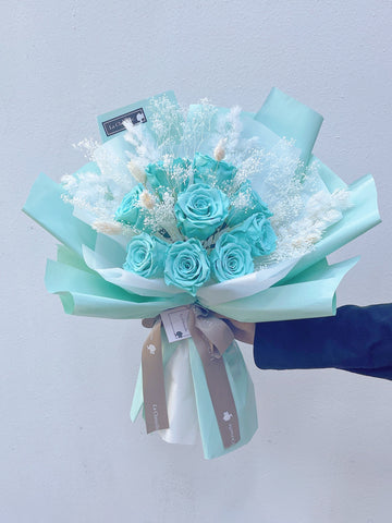 (即日希慎廣場/旺角TOP 商場取) Tiffany Blue 天長地久9 枝保鮮玫瑰花束  Tiffany Blue Forever Love Preserved Roses Bouquet